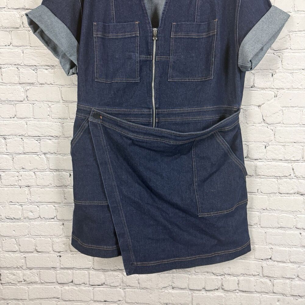 Eloquii Denim Collared Wrap Romper Women Plus Size 20 Dark Blue Utility Chic - Picture 7 of 13